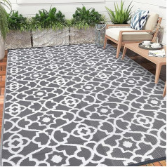 Outdoor Rug for Patio, 240 x 300 cm, Grey, Robust Handmade Plastic Rug, Waterproof, Zip, Camping, Lightweight Washable Garden Rug for Balcony, Picnic, Beach, BBQ