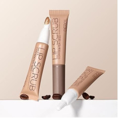 2 in 1 Lip Scrub and Brush, Natural Lip Scrub with Coffee Seed and Tea Seed Oil, Gentle Exfoliation, Soft Lips, Fading Lip Lines, for Dry Dark Lips, 2 Pack