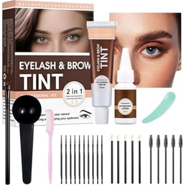 2-in-1 Eyelash & Eyebrow Tint Kit, Lash Tint and Eyebrow Dye, Semi-Permanent Eyelash Tint & Eyebrow Dye with Complete Tools, Fast & Easy to Use, Last Up to 4-6 Weeks (02# Brown)