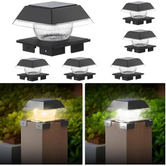 Solar Post Caps Lamp, Solar Fence Post Lamp Base Size Adjustable 3.5-5.5 Inches, for Standard Fence Posts 4 x 4.5 x 5.6 x 6, Solar Light Column Lamp Warm White and Cool White, IP65 Waterproof, 12 LED