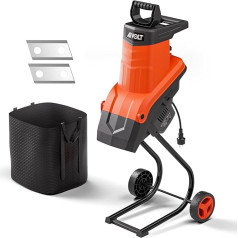 AIVOLT Electric Garden Shredder, Knife Shredder, Wood Shredder, 2500 W, 45 mm Branch Thickness, Includes Collection Bag 50 L and a Pair of Replacement Blades