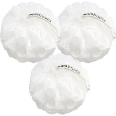 MainBasics Bath Shower Loofah Sponge Pouf Body Wash Scrubber (Set of 3) (Snow White)