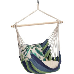 Relaxdays Hanging Chair, Outdoor & Indoor Hanging Chair, 150 kg, Cotton & Wood, Hanging Seat Children & Adults, Blue/Green, 111 x 97 x 7.5 cm