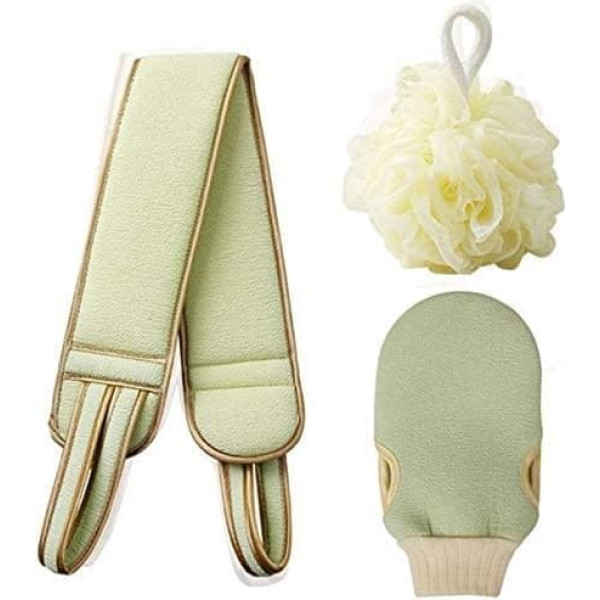 Exfoliating Back Scrubber Set - 3 Pieces Shower Ball Glove Body Brush Bath Sponge for Bath and Shower - Exfoliating Glove Exfoliating Massage Gur Loofah Back Washer with Handles for Men and Women