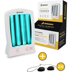 4 Tube Face Tanner with Memory Function | Built-in Timer | 2 Safety Glasses for Safe and Effective Tanning at Home | Compact and Portable Design for a Natural Tan