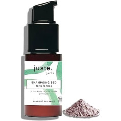 Just Paris Organic Dry Shampoo Powder for Dark Hair - 80 ml - Absorbs Sebum, Restores Volume and Softness - Yuzu Fragrance - Without Aerosol - Approx. 50 Uses