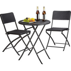 Relaxdays 10020758_46 Bastian Garden Furniture Set, Foldable, 3-Pieces, Rattan-Look, Hxwxd: 75.5 x 60 cm, Black