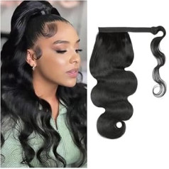 Health Natural Colour Ponytail Body Wave Real Hair Wrap Around Ponytail Remy Hair Extensions 100% Brazilian Hair Extensions Natural Colour for Women Body Care (16 Inches / 40.6 cm)