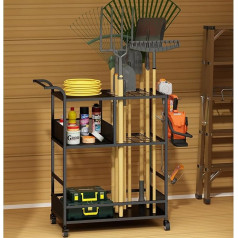 Garden Tool Organizer Trolley, Yard Tool Organiser for Garage, Up to 35 Long Handled Tool Storage, Yard Tool Holder for Rakes/Brooms/Shovels, Outdoor Use