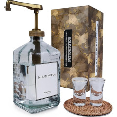 Goldengleam Glas-Mundspülspender (Gold-Kunststoffpumpe) 1,048.9 g Mundspülpumpenspender, Mundspülspender mit Tasse, Mundspülspender Glas, Mundspülbehälter, große Flasche für Badezimmer