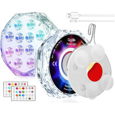 4 Inch 20-LED Pool Lights, Pack of 2 Magnetic Rechargeable Waterproof Lights for Above Ground Pools, Pond Light with Remote Control and Suction Cups for Hot Tubs, Aquariums, Swimming Pools