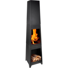 BBQ Collection Patio Stove - Fire Pit 36 x 36 x 150 cm - Garden Fireplace for Firewood - Garden Stove with Ash Collection Container and Wooden Shelf - Patio Stove Outdoor - Carbon Steel