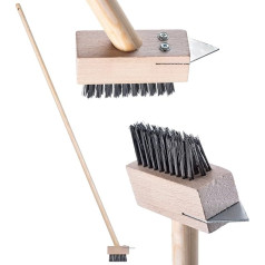 KADAX Broom for Paving Stones, Joint Broom, Weed Brush with Long Handle, Wooden Paving Stone Brush with Scratching Edge, Grout Brush with Metal Bristles (Wooden Handle)