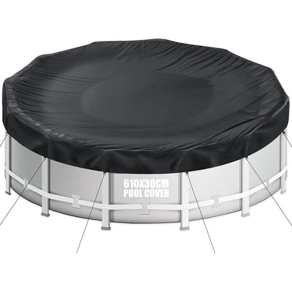 Round Pool Cover for 550-610 cm Pool, Pool Tarpaulin Diameter 610 cm, Summer and Winter Pool Tarpaulin, 420D Oxford Tear-Resistant, Tarpaulin for Intex & Bestway Pools (Black Drawstring)