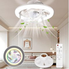 Ceiling Fan with Lighting, RGB Fan with Lamp Holder E27, LED Ceiling Fans Dimmable, Lamp with Fan Quiet, 360° Rotation, 16 Colour Temperature, Timer and 3 Wind Levels