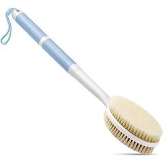 Back Scrubber for Shower with Removable Brush Head, 19 Inch Shower Brush with Soft and Stiff Bristles, Long Handle, Exfoliating Body Scrubber for Bath or Dry Brush (Blue)
