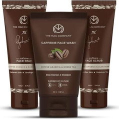The Man Company Coffee Face Care Set with Face Wash, Face Scrub, Face Pack | Cleanses, Detoxifies, Relaxes, Glows and Brightens Skin - 3 Pack