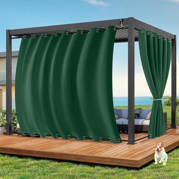 Outdoor Curtain Weatherproof W 254 x H 243 cm, Waterproof Outdoor Curtains with Eyelets, Outdoor Curtains, Windproof Sun Protection, Privacy Screen for Garden, Patio, Balcony, Pergola, Gazebo