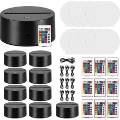 Set of 10 Clear Acrylic Panels and 3D Night LED Light Lamp Base with Remote Control and USB Cable, DIY Acrylic Lamp Base Set with 16 Colours Display for Bar Cafe Shop Room Decoration (Hexagon)