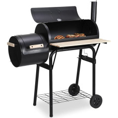 BBQ Smoker, Diving Charcoal Grill, Smoking and Grilling in One, with Thermometer, Adjustable Flue and Exhaust Chimene, with Wooden Shelves and Shelves