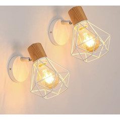Pack of 2 Wall Light Indoor Vintage Wall Light 350° Swivelling Wooden Wall Spotlight Industrial Retro Lamp Wall Spot E27 Living Room Bedroom Office Kitchen Hallway Max 60 W (Light Bulb Not