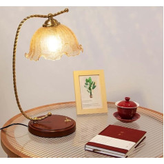 Vintage Holz Tischlampe mit Schalter E27 Fassung Retro Tischleuchte mit Stecker und Kabel 1.3M Holzsockel und Glas Lampenschirm Loft Nachttischlampe für Schlafzimmer Wohnzimmer