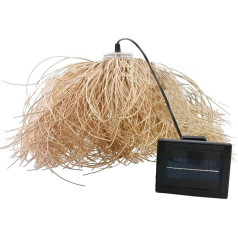 Frou Frou Boho Nature Solar Powered Basket Braided LED Pendant Light Warm White Height 30cm