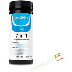 Pack of 50 Pool Test Strips, Test Strips Pool pH and Chlorine, Pool Water Tester, Chlorine Test Strips, 7 in 1 Water Tester, for Pools, Whirlpool, Spa Test Brom, Cyanuric Acid, Chlorine, pH and More