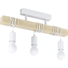 Eglo Townshend 3 bulb vintage ceiling light in industrial design, retro pendant light made of steel and wood, colour: White, brown, fitting: E27.