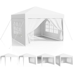Gazebo 3 x 3 m Waterproof Garden Gazebo PE Tarpaulin Stable Plug-In System Metal Poles, Marquee UV Protection, Ground Hook Rope, Party Tent, Folding Gazebo with Side Walls for Party Camping Market,