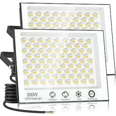 Papasbox Pack of 2 200 W LED Outdoor Spotlights, 6500 K Cool White Outdoor Spotlight, IP66 Waterproof Floodlight for Garden, Sports Field