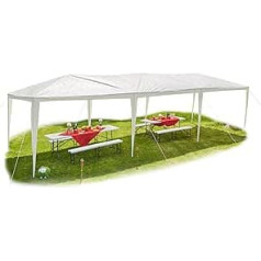 Relaxdays Gazebo 3 x 9 cm, Open, without Side Panels, Festival, Garden Gazebo for Parties, PE Roof, Steel, 300 x 900 cm, White