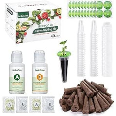166 Piece Hydroponic Capsule Kit: Grow Anything Kit with 40 Grow Sponges, 40 Plant Baskets, 40 Grow Domes, 40 Pod Labels, 6 A&B Plant Food - Compatible with