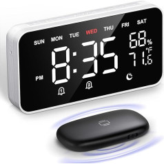 Dekala LED Digital Alarm Clock with Double Alarms, Temperature & Humidity Sensor, Bedside Function with Snooze, 12/24h Format, Large Automatic Dimmable Display and Digital Clock Mains Operated