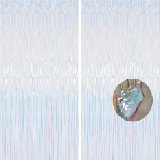 Holographic Tinsel Curtains Glitter 1x2m Iridescent Curtain Party Foil Door Curtain Fringe Curtains Tassel Tinsel Backdrop for Birthday Disco Party Decorations Pack of 2