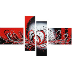 Fokenzary 100% Hand Painted Red and Black Modern Contemporary Abstract Bursting Flowing Colors Painting on Canvas Framed Ready to Hang