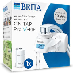 BRITA Water filter for tap on tap Pro V-MF including 1 filter cartridge (600 l) - reduces 99.99% bacteria, chlorine, microplastics and heavy metals / digital LCD display shows residual capacity