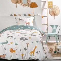Familando Bed Linen Set for Boys and Girls 135 x 200 cm 80 x 80 cm Cute Children's Bed Linen Made of 100% Cotton Bed Linen with Zip in Various Designs (Safari, 135 x 200 cm, 80 x 80 cm)