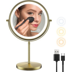zelaxy Table Mirror with Light European Retro Makeup Mirror Vintage High Resolution Desk Cosmetic Mirror Adjustable 3 Colours Light 1X/10X Magnification 360 Degrees Antique Gold
