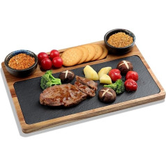 Serving Board Set, Slate Serving Board Wood, Cheese Board Set Made of Acacia Wood with Slate Plate, Slate Plates, Buffet Plate, Cheese Plate with Ceramic Bowl, Perfect for Antipasti
