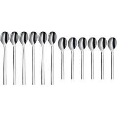 WMF Nuova Latte Macchiato Spoon Set of 6, Long Spoons 19 cm, Yoghurt Spoon, Polished Cromargan Stainless Steel & Nuova Espresso Spoon Set, 6 Pieces, L 11 cm, Polished Cromargan Stainless Steel