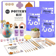 Pllieay Pottery Set for Home Air-Drying Clay Ceramic Painting Set Pottery Set Self-Drying Clay DIY Creative Set Craft Adults with Tools, Varnish and Instructions