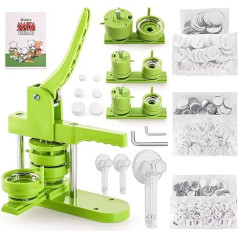 Button Badge Press Machine Multiple Sizes 25 + 32 + 58 mm (1 + 1.25 + 2.25 Inch) DIY with 300 Button Parts & Circle Cutter & Zauberbuc