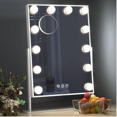 Hansong Make-Up Mirror with Lighting 12 Dimmable Bulbs Hollywood Illuminated Removable 10x Magnification 3 Colour Lighting Modes