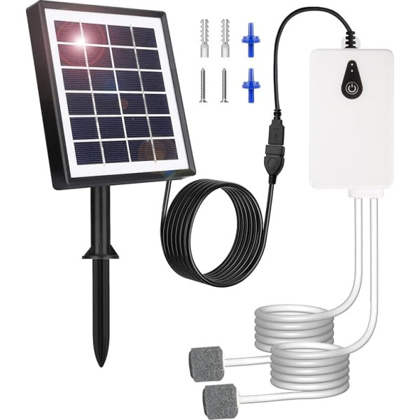 UKSUNVI Solar Air Pumps, 2 W Solar Pond Aerator, USB Charging and Solar Charging are Available, Oxygenator Aquarium Air Pump Fishing Aerator with Tube Air Bubble Stones for Garden Ponds
