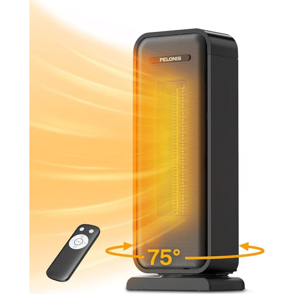 PELONIS Electric Heater, 2000W Energy Efficient, Space-Saving Room Heater, Portable Ceramic Fan Heater, 2 Settings Thermostat, 12-Hour Timer, Tilt and Overheating Protection, Tower Heater
