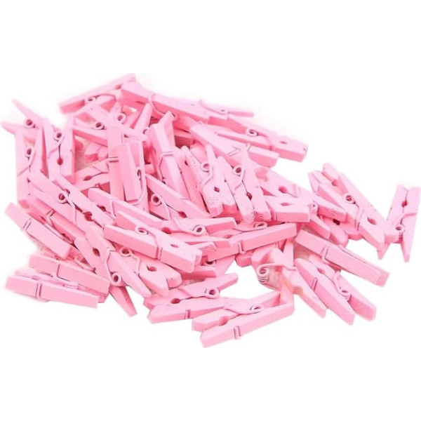 VORCOOL Pack of 100 Mini Wooden Pegs, Natural Wooden Clothes Pegs, Photo Clips for DIY Craft Decoration (Pink)