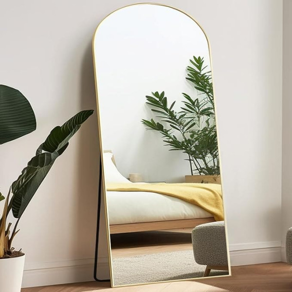 Arch Full Length Mirror 180 x 75 cm Large Freestanding Mirror Gold Aluminium Frame Dressing Mirror Wall Mounted Wall Hanging Leaning Mirror for Living Room Bedroom