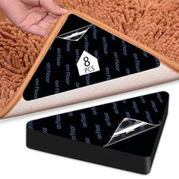 8 Stück Greifer für Teppiche, doppelseitige Teppich-Pads für Hartholzböden, waschbares Teppichband für Teppiche, rutschfeste Griffe, halten Sie Ihre Teppichecke an Ort und Stelle und flach