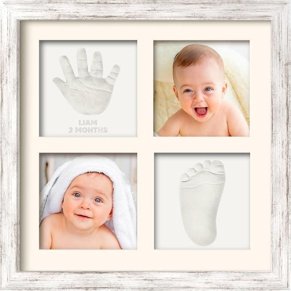 Baby Handprint and Footprint Set - Baby Footprint Set, Plaster Cast Baby Hand and Foot, Baby Footprint Picture Frame, Handprint Baby Imprint Set, Footprint Baby Set Newborn (Vintage White)
